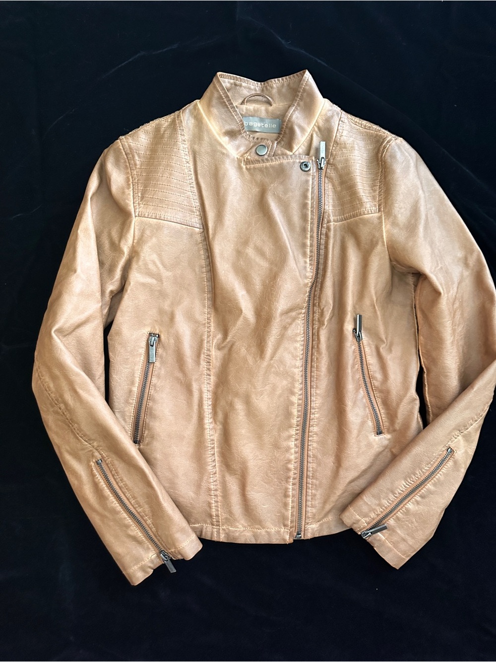 Bagatelle Woman's Tan Faux Leather Moto Jacket